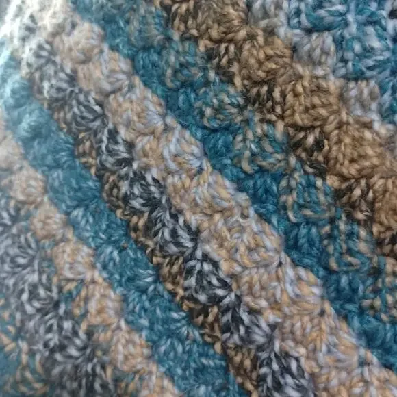 Blue and Tan Hand Crocheted Cacoon